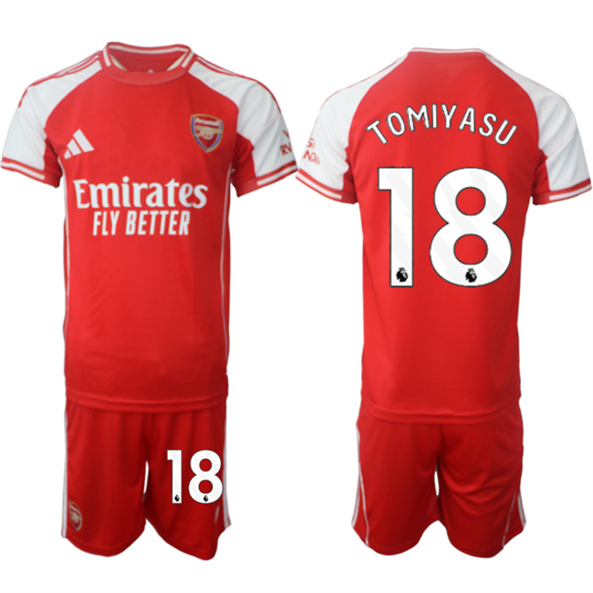 Men's Arsenal F.C #18 Takehiro Tomiyasu Red 2025 Home Soccer Jersey Suit